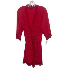 INC Intimates Short Robe Lace Trim Belt Womans Small Red New Sleepwear Silky